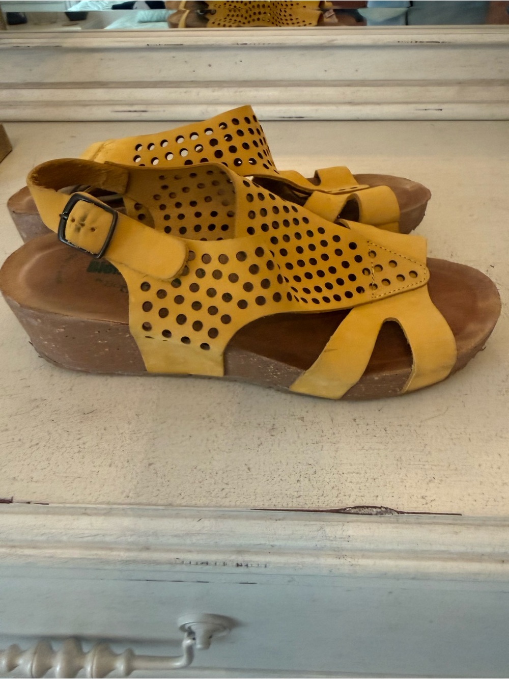 Bionatura Yellow suede Perforated Women’s Wedge Sandals